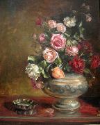 unknow artist Fanny Inama von Sternegg, Stillleben mit Rosen oil painting on canvas